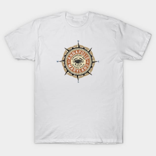 Annapolis, Maryland, with Blue Crab on Wind Rose T-Shirt by jcombs